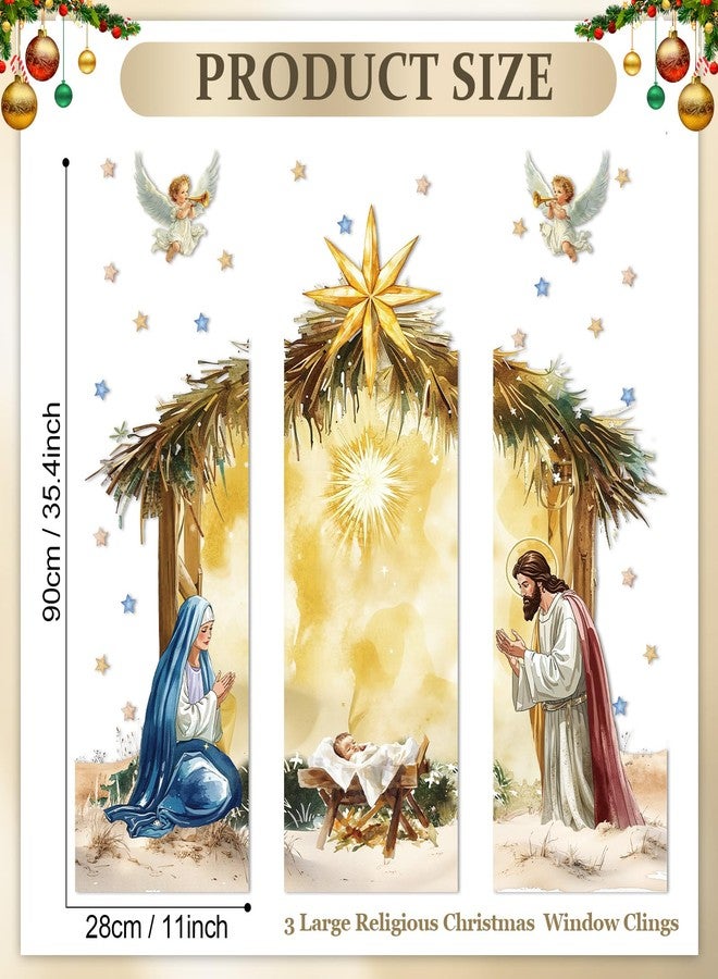 ojustbeok 3Pcs Large 35 Inch Christmas Nativity Scene Window Clings Decorations Religious Jesus Window Decals Christian Jesus Birth Manger Double-Side Stickers for Xmas Holiday Party Home Church School Decor - Image 2